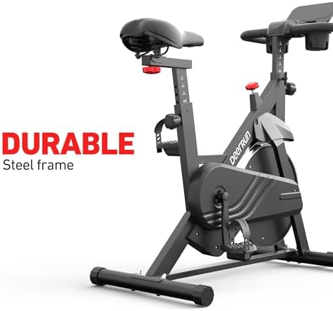 DeerRun Exercise Bike, Indoor Cycling Bike with Adjustable Magnetic Resistance, Low-Noise Belt Drive Stationary Bike for Home Cardio, 300 lb Capacity, Device Mount & LCD Monitor
