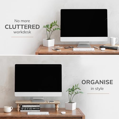 Anji Mountain Monitor Stand for Desk - Desktop Organizer & Laptop Riser, Ergonomic Monitor Riser, Space-Saving, Durable, Easy Assembly & Ideal for Home & Office,Natural, 24-Inch, Classic