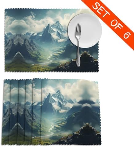 The Stretching Alps Prints Placemats Set of 6 12x18in - Durable Table Layers with Heat-Resistant & Wrinkle-Free Polyester
