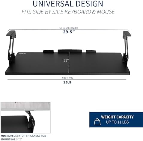 VIVO Black Under Desk 27 x 11 in Adjustable Keyboard Tray, MOUNT-KB08S