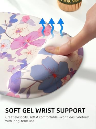 Lily Floral Mouse Pad Wrist Support Wrist Rest, Flower Ergonomic Mouse Pad with Non-Slip Base for Office Gaming Working Computers,Desk Accessories Pain Relief Mouse Mat, Purple