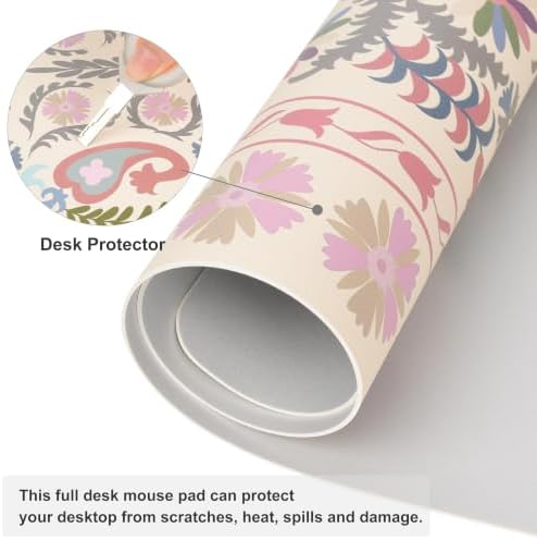 QIYI PU Leather Large Mouse Pad, Waterproof Desk Mat, 31.5" x 15.7", Suzani