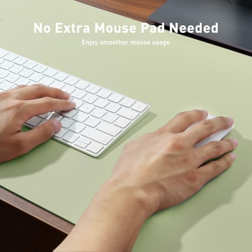Aothia Faux Leather Desk Mat - Non-Slip PU Leather Desk Blotter, Waterproof Writing Surface, Large Desk Pad for Office & Home (Grass Green, 55" x 17")