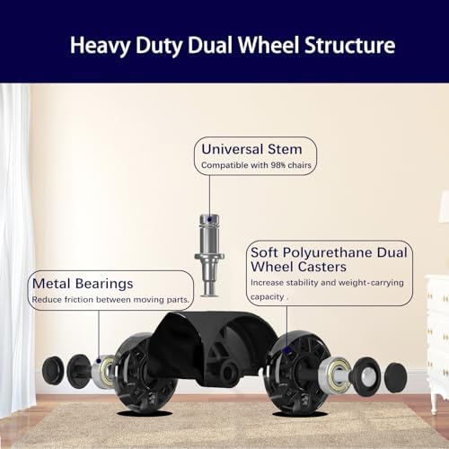 Hirate 3 inch Office Furniture Casters 7/16 inch Stem Dual Rubber Wheel