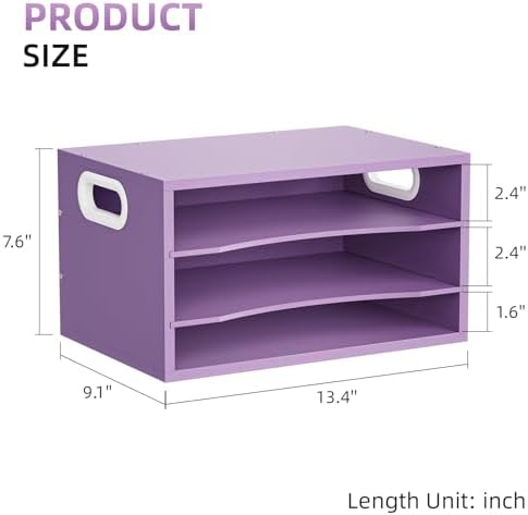Marbrasse 3 Tier Wood Desk Organizer, Paper Letter Tray Organizer，Purple