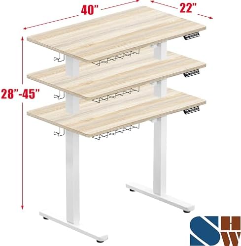 SHW 40 x 22 Inches Electric Height Adjustable Sit to Stand Desk, Maple