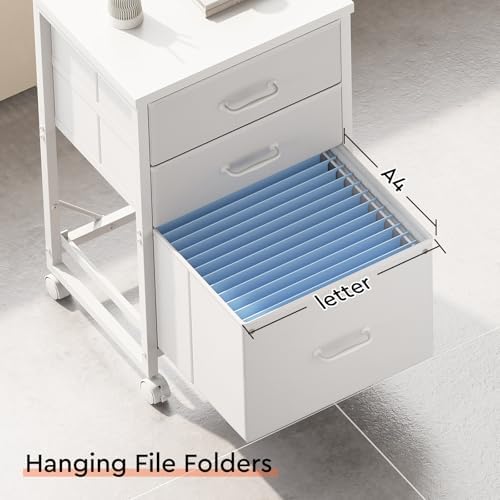 Maihail 3 Drawer File Cabinet on Wheels Fits A4 Size for Home Office