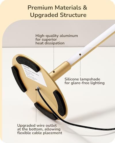 EDISHINE LED Table Lamp, Modern Dimmable Desk Lamps Metal Finish, Gold