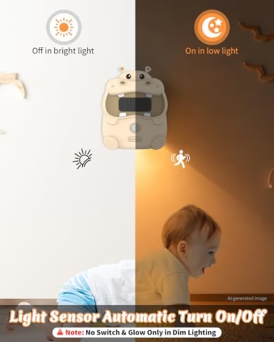 Motion Sensor Night Light for Kids: Cute Hippo Solar Nightlight - No Charge