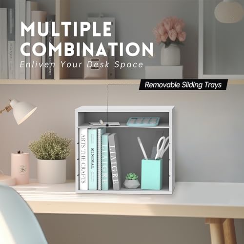 5 Tier Wood Desk Organizer, Mail Sorter and Paper Organizer for Desk, White