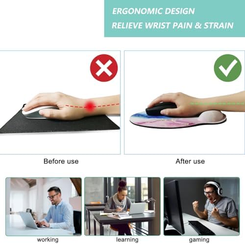 Mouse Pad with Wrist Support, Ergonomic Mouse Pad with Memory Foam Wrist Rest Cushion, Non-Slip Rubber Base Gaming Mice Pad for Home Office Computer Laptop, Colorful Marble