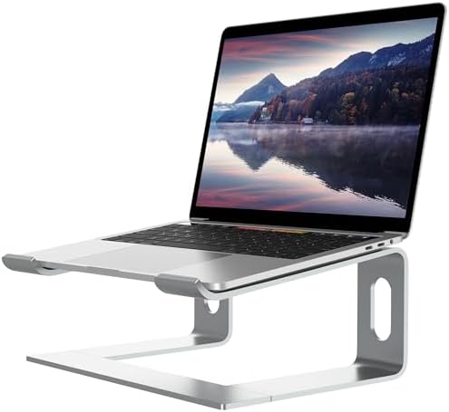 ALASHI Ergonomic Laptop Stand, Aluminum Desk Riser, 10-15.6", Silver