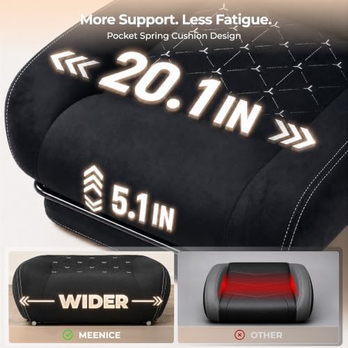 Fabric Gaming Chair with Heated Massage Lumbar Support, Pocket Spring Seat, Reclining Computer Chair with Footrest, Breathable High Back Gamer Chair, 350 lbs