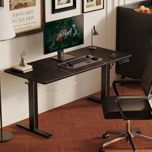 YDN Electric Standing Desk Adjustable Height, 63 x 24 Inches Sit Stand up Desk with Memory Presets & Cable Management, Home Office Desk for Office & Computer Workstation, Black Frame/Black Top