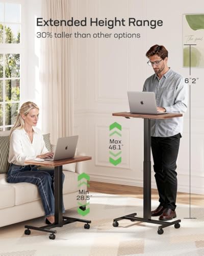 Marsail Mobile Standing Desk, Wider Height Adjustable Computer Desk up to 46.1″, Rolling Sit Stand Desk with 4 Lockable Wheels, Ergonomic Desk for Home Office and Classroom, Walnut