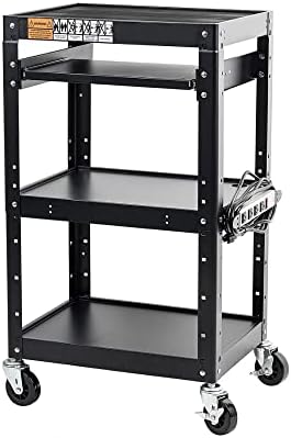 Pearington AV Presentation Cart Stand for Video Projector, TV, Laptop Computers, Printers, Metal Construction Rolling Storage Cart with Adjustable Shelves, 4 Wheels, 4 Outlets, 12ft Cord, Black