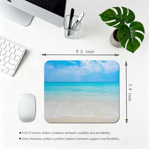9.5x7.9 Inch Office/Gaming Mouse Pad, Tropical Sandy Beach Turquoise Sea Ocean Coastal Paradise, Cute Anti-Slip Mat for Desk Decor