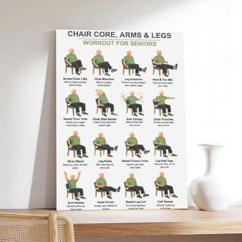 Chair Exercises for Seniors Seated Core Arms Legs Workout Low Impact Elderly Canvas Poster Wall Art for Living Room Bedroom Decor Unframe 20x30inch