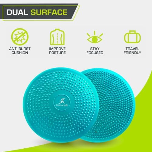 ProsourceFit Core Balance Disc, Inflatable Wobble Cushion with Hand Pump, Dual-Textured Non-Slip Surface for Core, Balance, and Stability Training, 14-inch