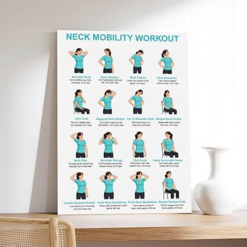 Neck And Shoulder Stretch Chart for Seniors Desk Workers Gentle Seated And Standing Neck Exercises Daily Home Stretch Canvas Poster Bedroom Decor Room Decor Unframe 20x30inch