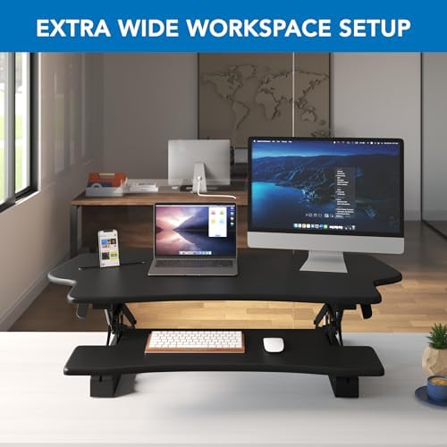 Mount-It! Standing Desk Converter 48" Wide Sit Stand Extra Large Desk Riser