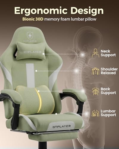 LUCKRACER Big and Tall Gaming Chair, 350Lbs Heavy Duty Office Chairs High Back Computer Chairs with Foot Rest Wide Cushion Lumbar Support Desk Chair Comfy for Adults Breathable Fabric, Green