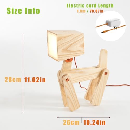 Novelty Cute Wood Dog Lamp 3 Levels Dimmable Touch Control Switch