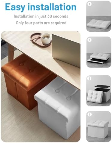 AmasSmile Ottoman with Storage,17" Folding Velvet Foot Rest Chest,White