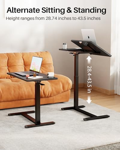 Overbed Table with Wheels, Pneumatic Lift, Foldable Top (Black)