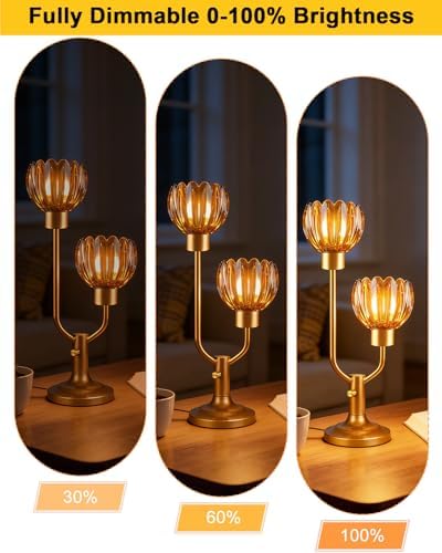 Mid Century Modern Table Lamp Dimmable Amber Glass Vintage Lamp