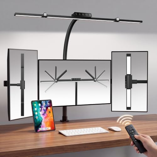 LED Desk Lamp with Clamp, 24W 3-Panel Light for Dual Monitors