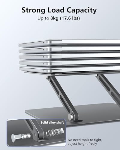 JCZT Adjustable Laptop Stand, Aluminum Laptop Stand for Desk, Classic Grey