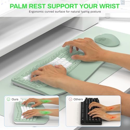 Wireless Keyboard and Mouse Combo,2.4G Ergonomic Wave Keys(Avocado Green-B)