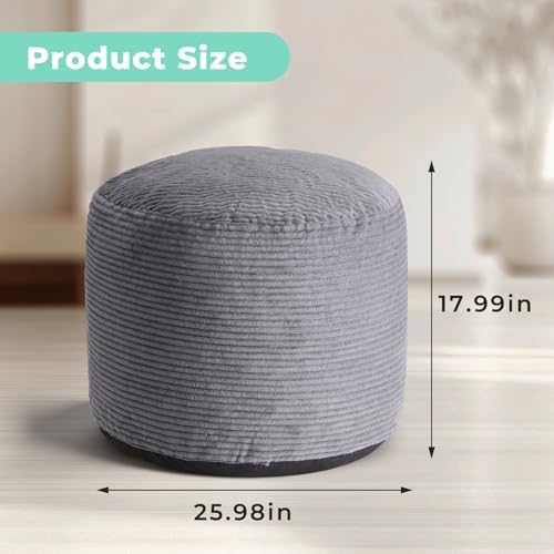 Dual-Size Corduroy Ottoman with Hidden Zipper – Ergonomic Memory Foam Footrest Poufs for Office Desks, Couches & Delicate Floors,Dark Gray 26"x 18"