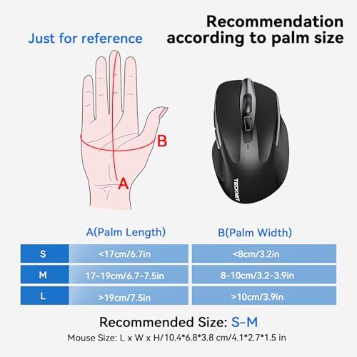 TECKNET Wireless Mouse Rechargeable, 2.4G Computer Mice with USB-A Receiver