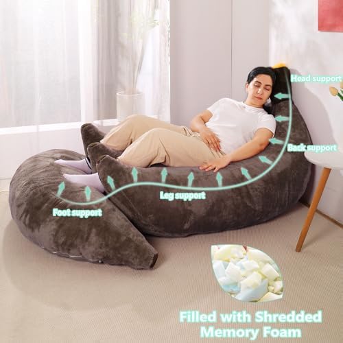 Banana Bean Bag Chair with Ottoman, Floor Sofa Bed with Footrest, Comfy Convertible Lounger for Adults, Plush Couch for Bedroom, Living Room or Dorm, L-Coffee