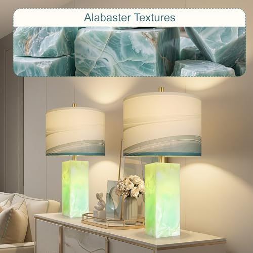 Scenekoy Alabaster Table Lamps Set of 2 with Night Light for Living Room