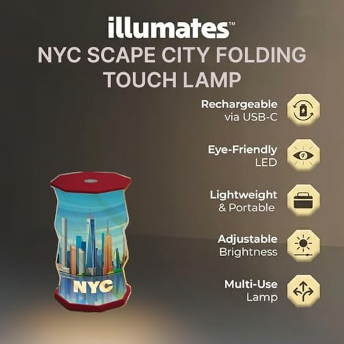 Origami Expanding Foldable LED Desk Lamp – USB Rechargeable & Portable - Dimmable Touch Control Light with Adjustable Height up to 5 1/2 for Office, Bedside - Sleek & Modern Design (NYC City Scape)