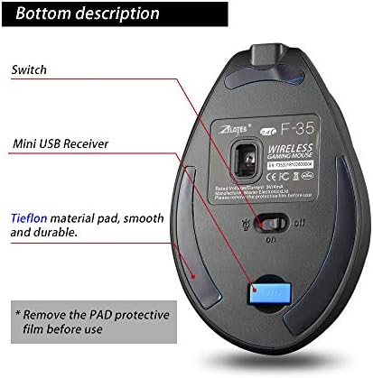 zelotes Wireless Ergonomic Mouse,2400 DPI (3-Level Adjustable),Rechargeable Vertical Mouse for Reduced Wrist Strain,LED Lighting,2.4G with USB Receiver,Optical Portable Mice for/Laptop/PC (Black)