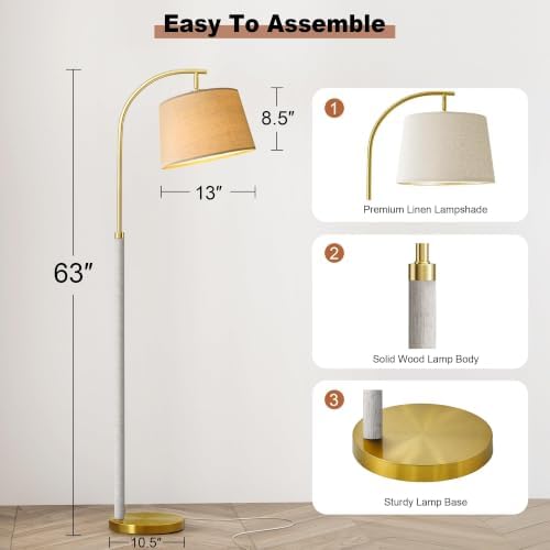 Real Wood Floor Lamps for Living Room Bedroom, 62" Mid Century Modern Lamp