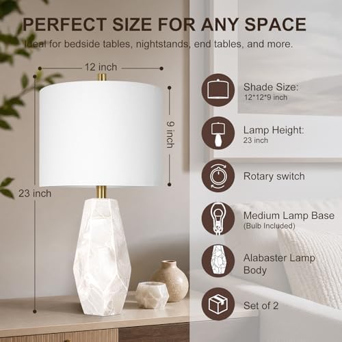 Scenekoy 23" Alabaster Living Room Table Lamp Set of 2 with Night Light