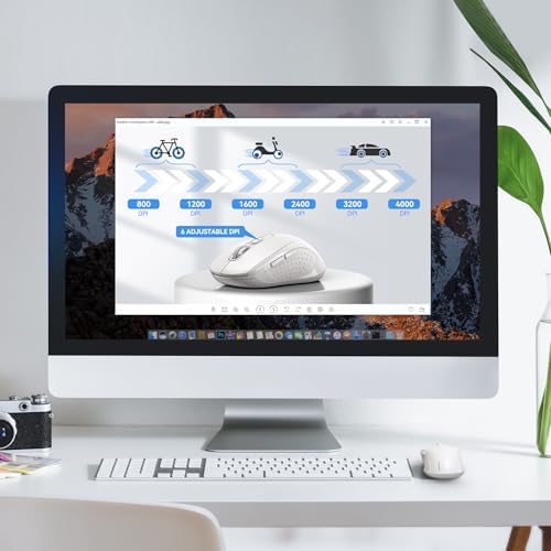 TECKNET 2-in-1 Bluetooth Mouse (BT 5.0/3.0+2.4Ghz), 6-Level 4000 DPI White