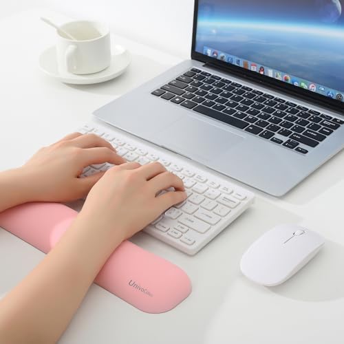 UnivoColors Design-Medium Wave Keyboard Wrist Rest of Medium, Artificial Sheepskin+Memory Foam+Ergonomic+Anti-Slip Gel, Resilience Support During Work and Gaming,Keyboard Accessory,Pink