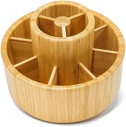 VaeFae 360 Rotating Bamboo Pen Holder for Desk, Art Supply Storage, Medium