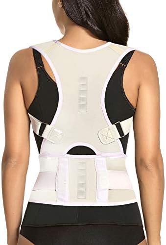 Thoracic Back Brace Posture Corrector - Magnetic Support for Neck Shoulder Upper and Lower Back Pain Relief - Perfect Posture Brace for Cervical Lumbar Spine - Fully Adjustable Belt (Beige, Large)