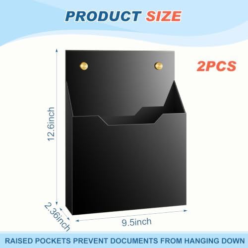 Feifeiya 2 Pcs Black Acrylic File Holder Wall Mount, 12.6"x9.5"x2.4"