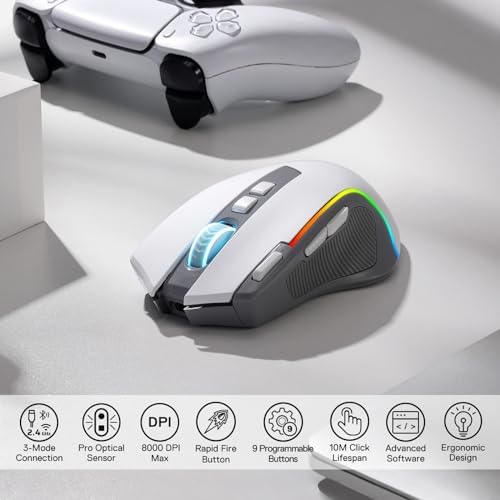 Redragon M612 Wireless RGB Optical Gaming Mouse 8000 DPI Remapping Keys