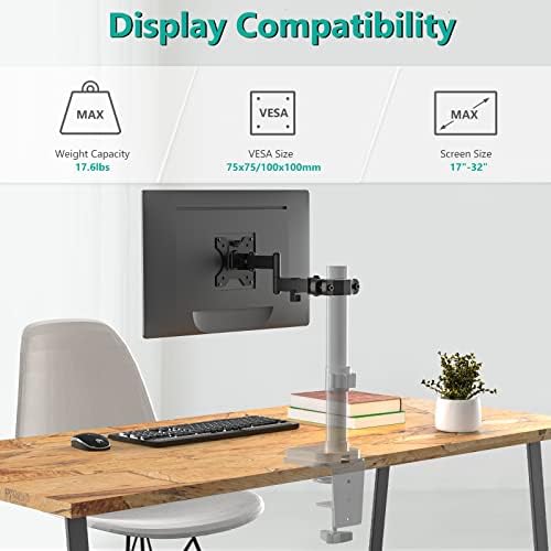 WALI Single Monitor Arm Mount for 17 to 32" Monitors, Full Motion Steel Monitor Pole Mount Bracket with Removable VESA Plate 75mm and 100mm, Vesa Mount for Outdoor, Gazebo, RVs (011ARM), Black