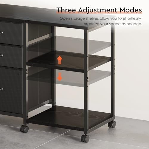 Maihail 3 Drawer File Cabinet with Wheels with Open Storage Shelf, Black