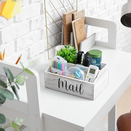 DRASTAR Mail Organizer Countertop, Mail Holder with 4 Slots, Mail Sorter Organizer for Desk, Envelope Holder for Home Office, Retro White